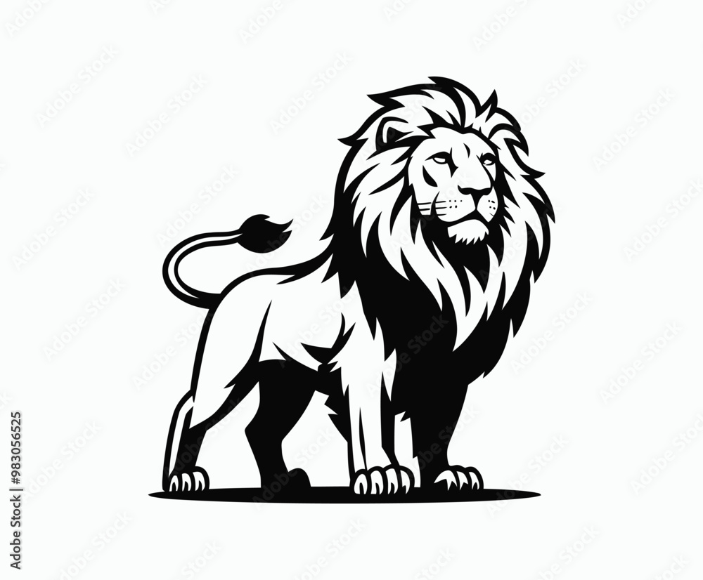 Wild majestic lion silhouette EPS vector file animal illustration template on a white background
