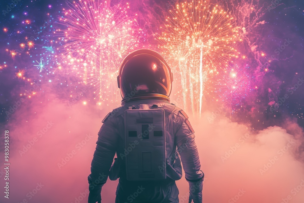 An astronaut surrounded by neon-colored dollar signs and coins set against blue sky, financial concept banner. Beautiful simple AI generated image An astronaut surrounded by neon-colored dollar signs and coins set against blue sky, financial concept banner. Beautiful simple AI generated image