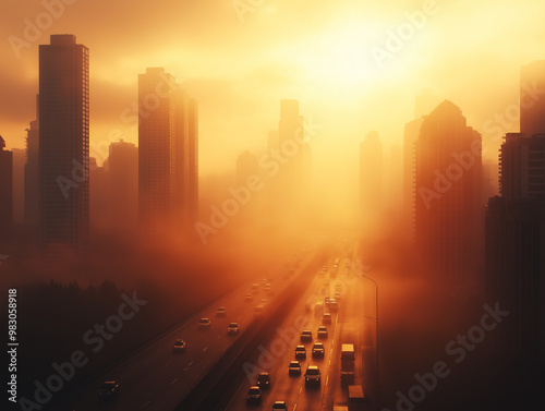 Smog-Filled Cityscape Under Global Warming