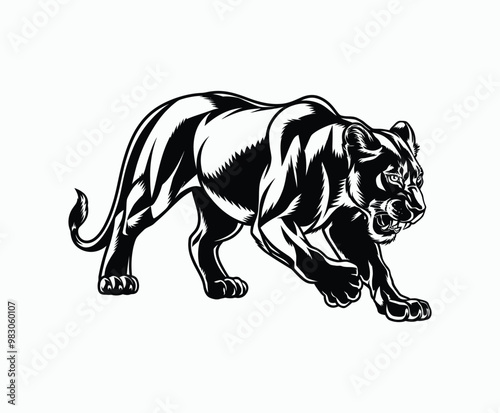 Wild majestic lion silhouette EPS vector file animal illustration template on a white background