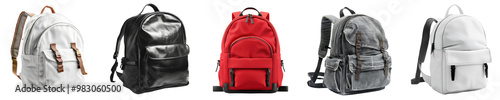 Collection of backpacks colorful isolated on transparent or white background 