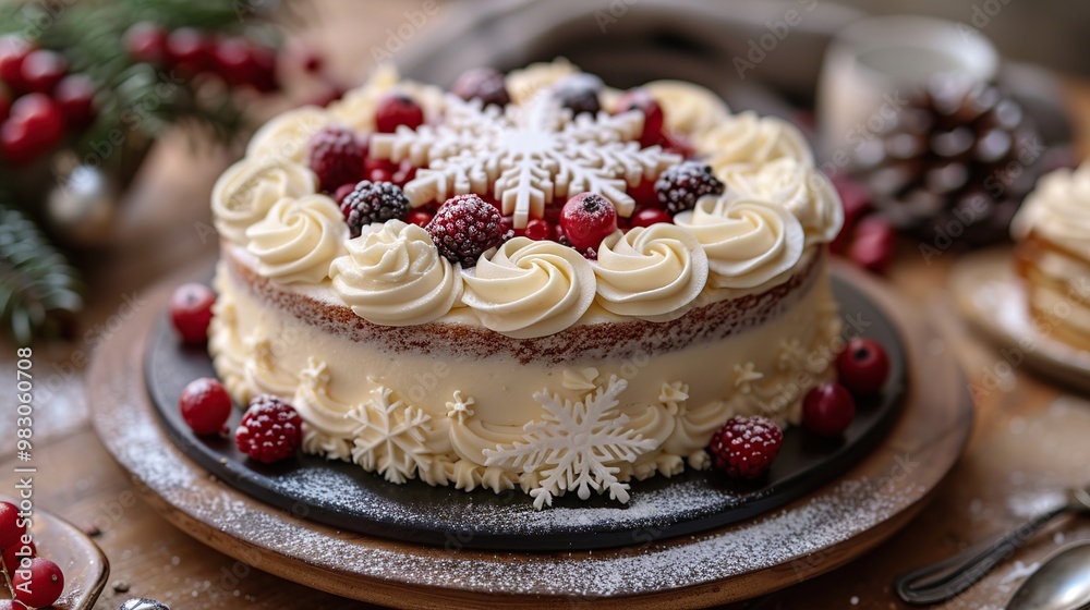 Christmas Cake with Snowflakes and Berries Christmas Cake with Snowflakes and Berries