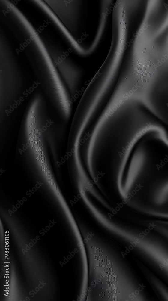 Obraz premium Elegant black satin fabric, showcasing smooth, luxurious texture with gentle folds and curves, perfect for backgrounds and designs.