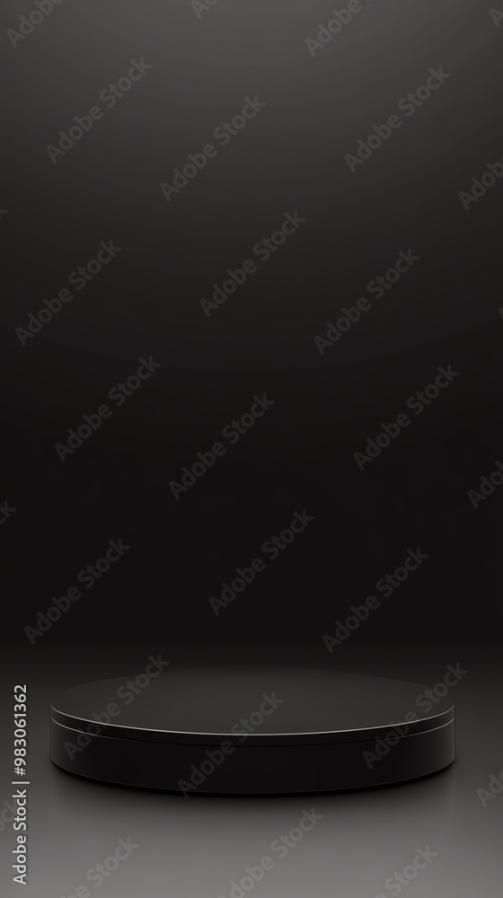 Empty black background with a circular platform, ideal for product displays and presentations.