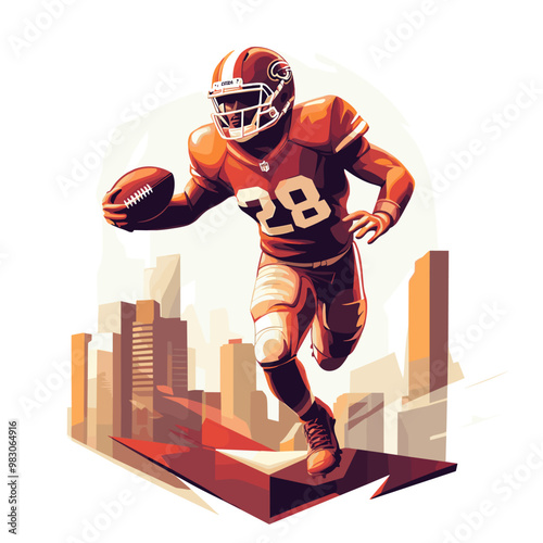 vector drawing of american football player on white background .Generative AI