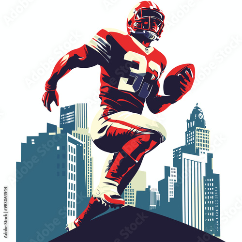 vector drawing of american football player on white background .Generative AI