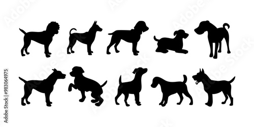 dog vector, silhouette dog, black dog, and dog house in different styles