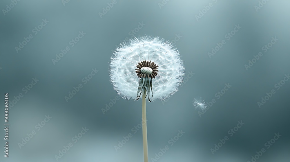 custom made wallpaper toronto digitalA lone dandelion seed head centered on a soft, muted background. The fine details of the seeds are clearly visible, with a few seeds floating away, symbolizing fragility and freedom.