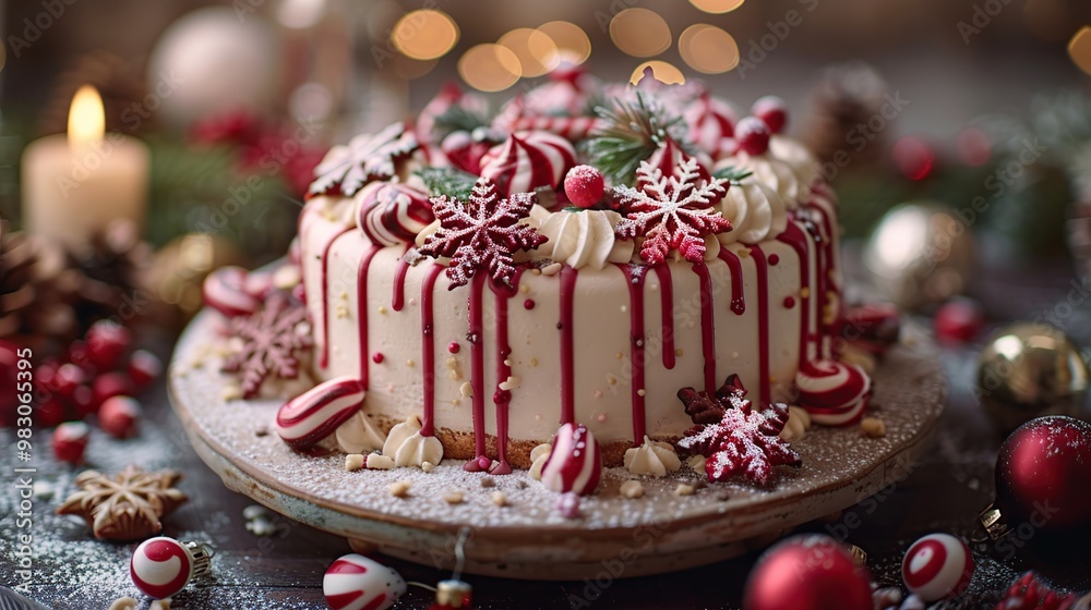 Christmas Cake Decorated with Candy Canes
