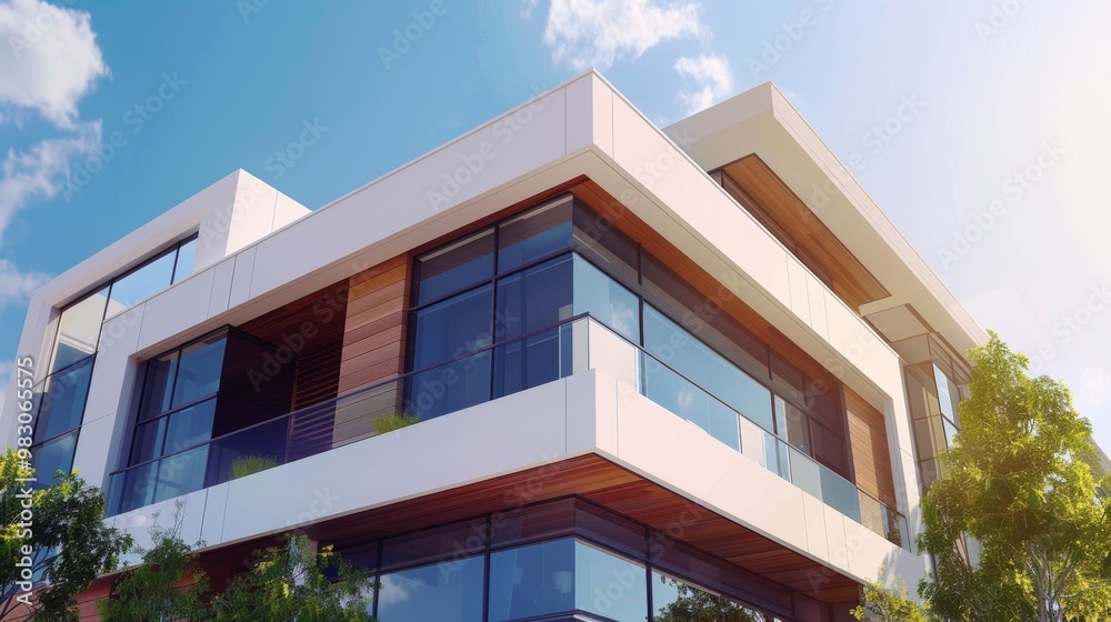 Striking Modern Office Building With Sleek Glass and Concrete Facade Striking Modern Office Building With Sleek Glass and Concrete Facade