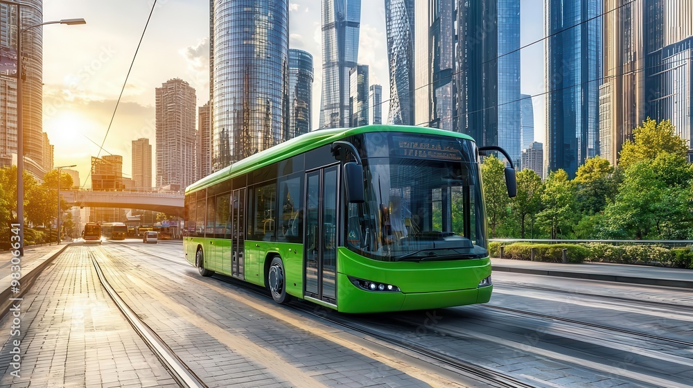 Obraz premium Low-emission vehicles moving through a modern city