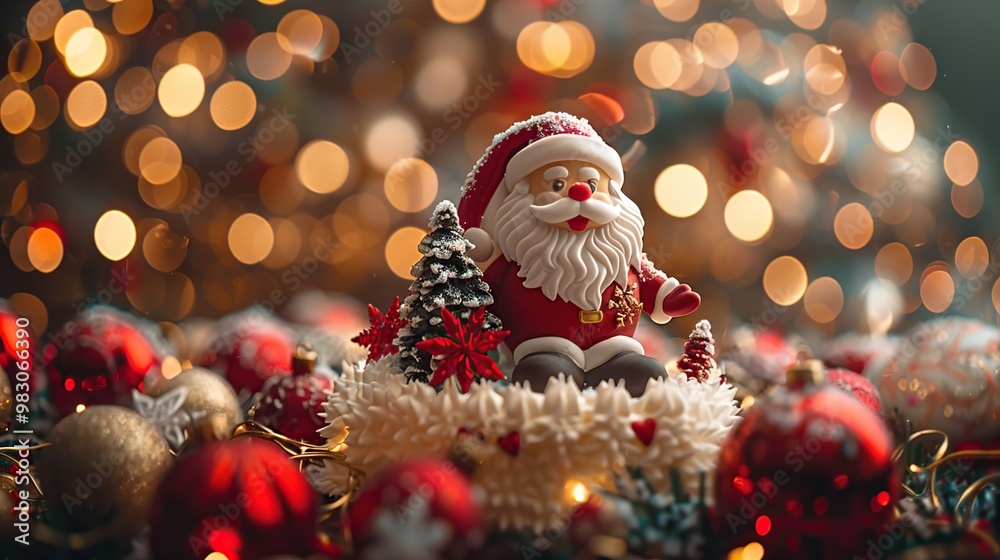 Obraz premium Santa Claus Figurine Amidst Festive Christmas Decorations