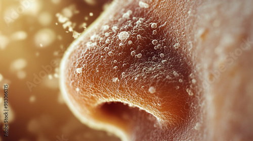 Close-up of human nose tissue with embedded microparticles photo