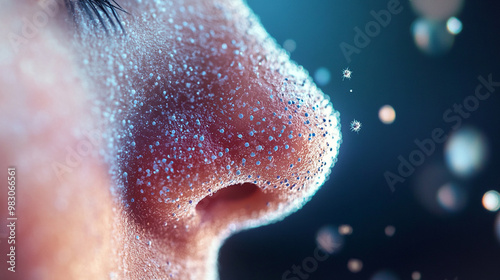 Detailed view of human nose tissue impacted by microparticles photo