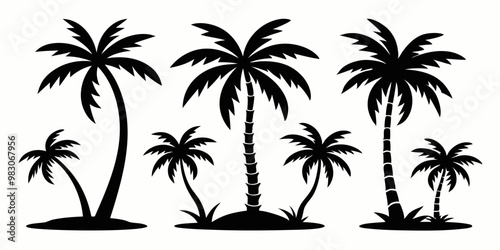 palm trees silhouette vector , palm tree in different styles vector