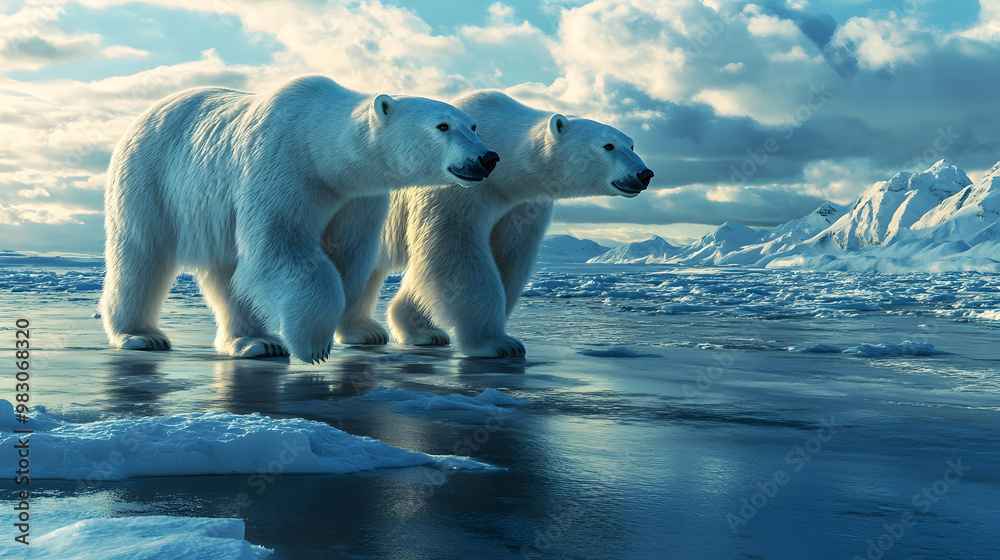 Polar Bears Walking Across a Frozen Sea Polar Bears Walking Across a Frozen Sea