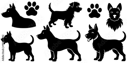 dog vector, black puppy dog all different styles, and silhouettes of dogs