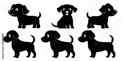 dog vector, black puppy dog all different styles, and silhouettes of dogs