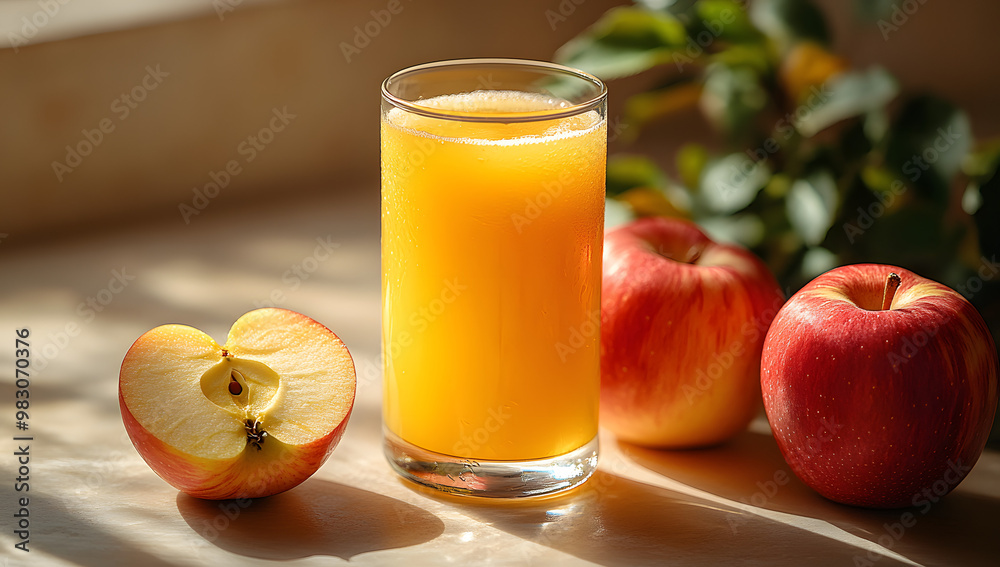 A Glass of Apple Juice and a Fresh Apple on the Table, Highlighting a Simple Yet Inviting Refreshment Scene, Perfect for Depicting Healthy Eating and Fruit-based Beverages
A Glass of Apple Juice and a Fresh Apple on the Table, Highlighting a Simple Yet Inviting Refreshment Scene, Perfect for Depicting Healthy Eating and Fruit-based Beverages