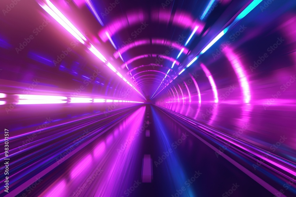 A tunnel with bright lights and a blue background, generative ai image A tunnel with bright lights and a blue background, generative ai image