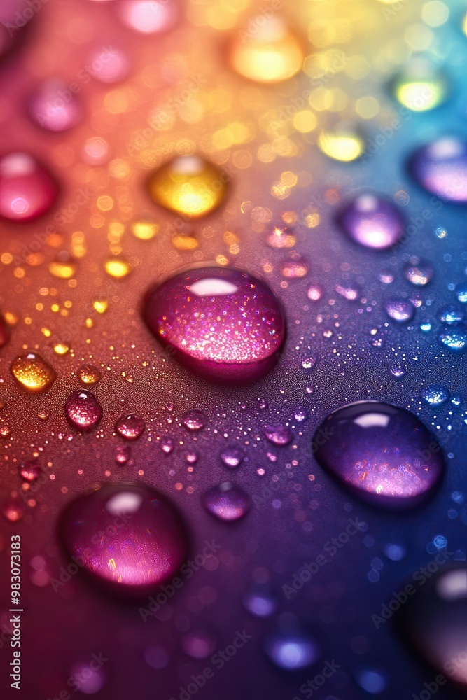Close-up of water droplets on a rainbow-colored background. Banner, wallpaper, background Close-up of water droplets on a rainbow-colored background. Banner, wallpaper, background