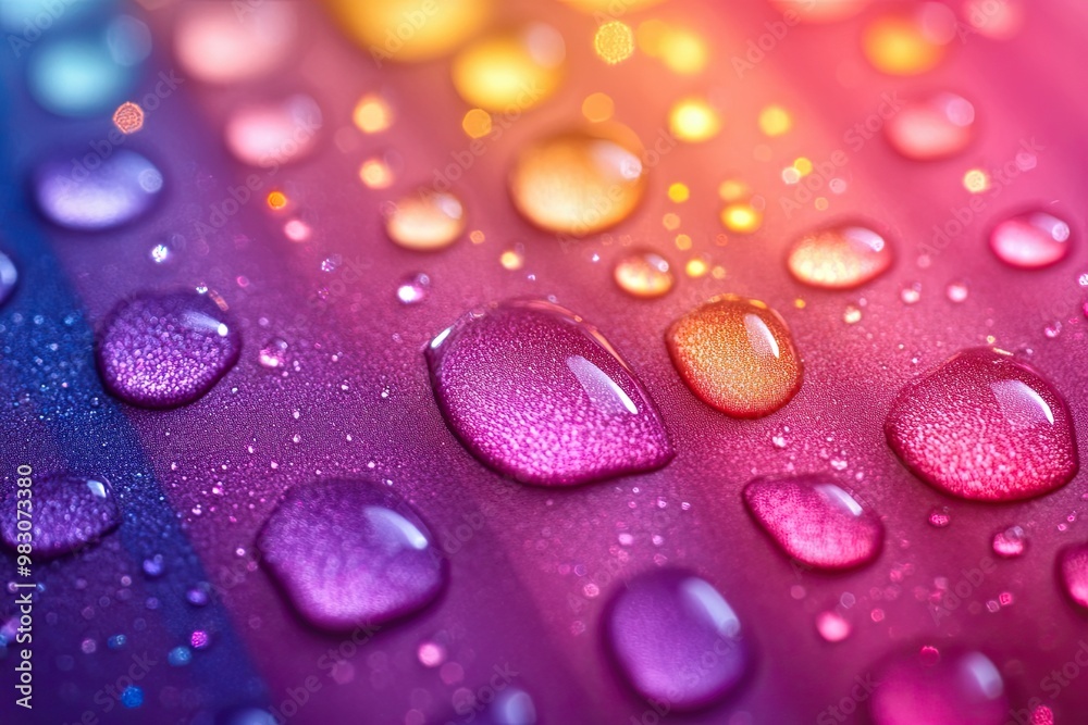Close-up of water droplets on a rainbow-colored background. Banner, wallpaper, background Close-up of water droplets on a rainbow-colored background. Banner, wallpaper, background
