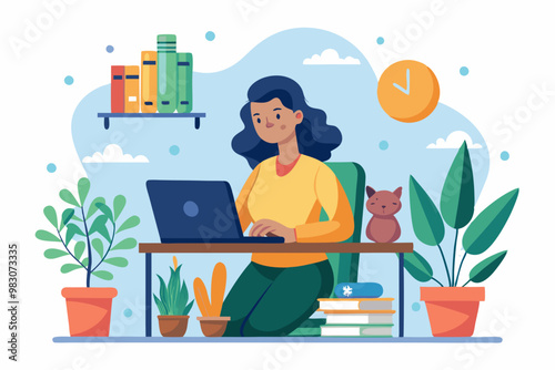 working from home, a woman working at her laptop