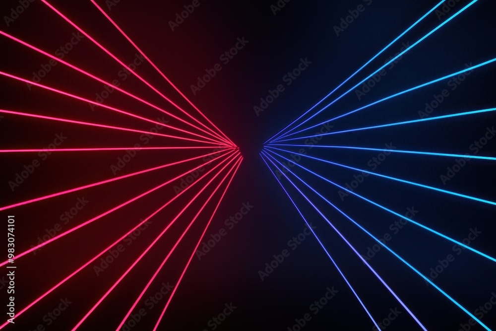 Obraz premium Dynamic laser beams in vibrant red and blue create an energetic and futuristic atmosphere, perfect for modern design.