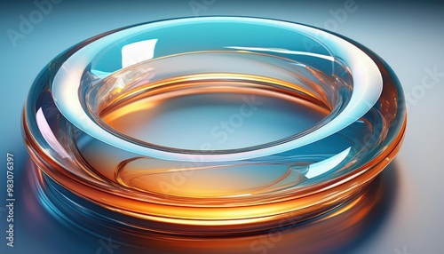 Anel de vidro laranja e azul em estilo translúcido