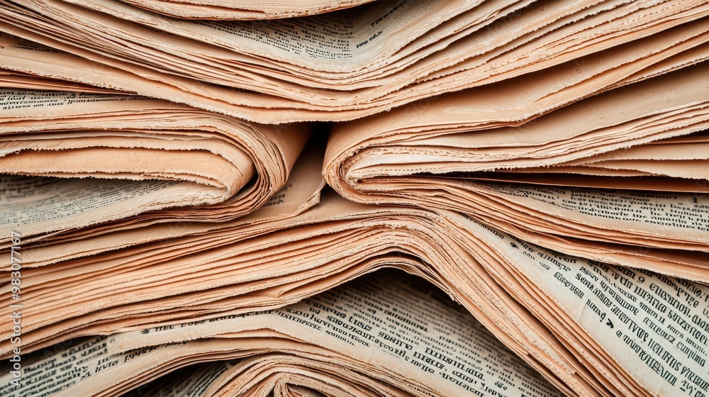 Aged newspaper with deep folds, faded text, and visible coffee stains, folded paper, vintage newspaper texture Aged newspaper with deep folds, faded text, and visible coffee stains, folded paper, vintage newspaper texture