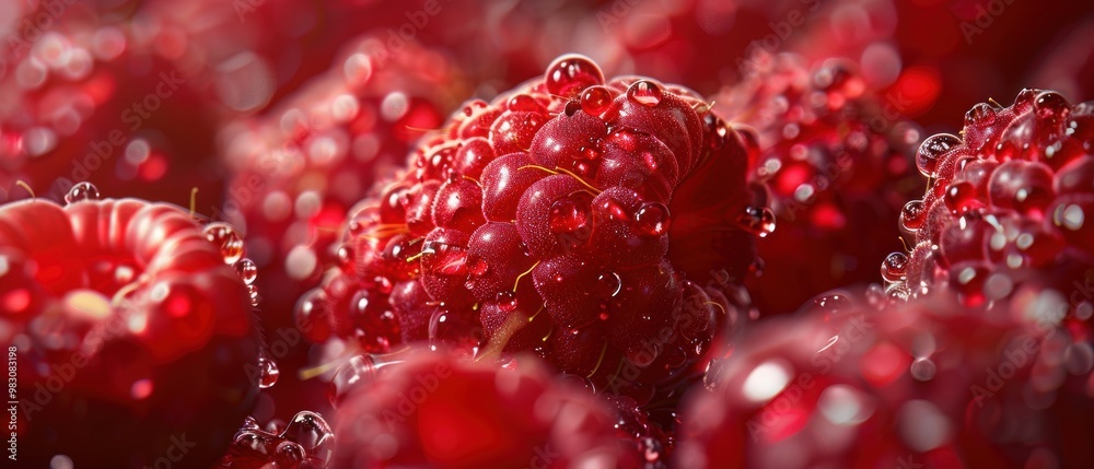 Fresh and Juicy Raspberries with Water Droplets Fresh and Juicy Raspberries with Water Droplets