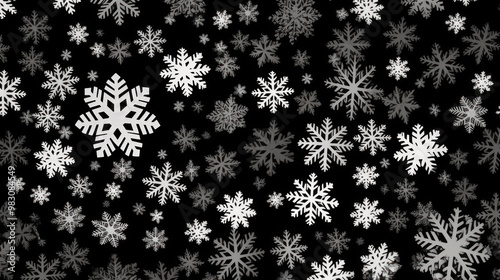 Illustration of snowflakes on a black background