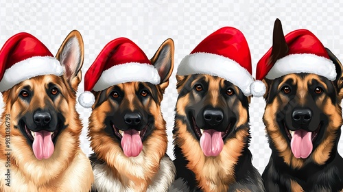 Four dogs wearing red santa hats photo