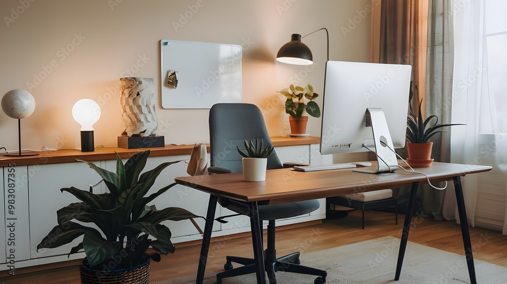 Modern Home Office Setup with Natural Elements. Modern Home Office Setup with Natural Elements.