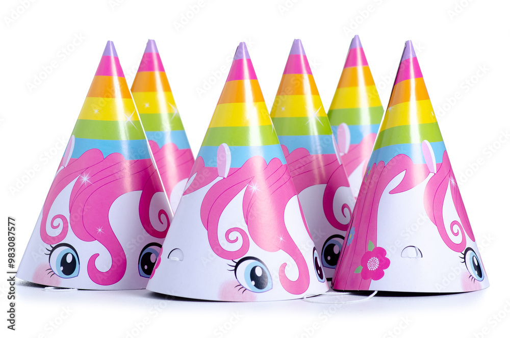 Pink birthday caps on white background isolation Pink birthday caps on white background isolation