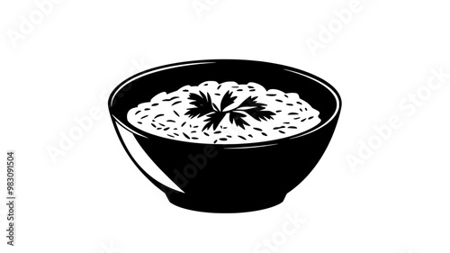 Bowl of risotto with uniform consistency, arranged in the center of the dish, food illustration vector