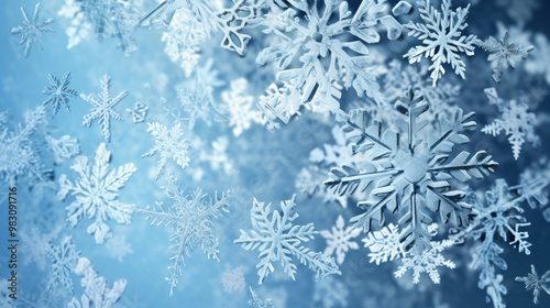 Illustration of snowflakes on a light blue background