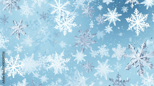 Illustration of snowflakes on a light blue background