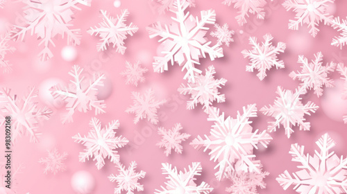 Illustration of snowflakes on a light pink background