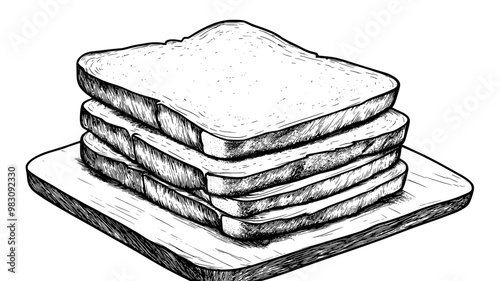 Close-up of sourdough bread slices stacked on a cutting board, food vector graphic