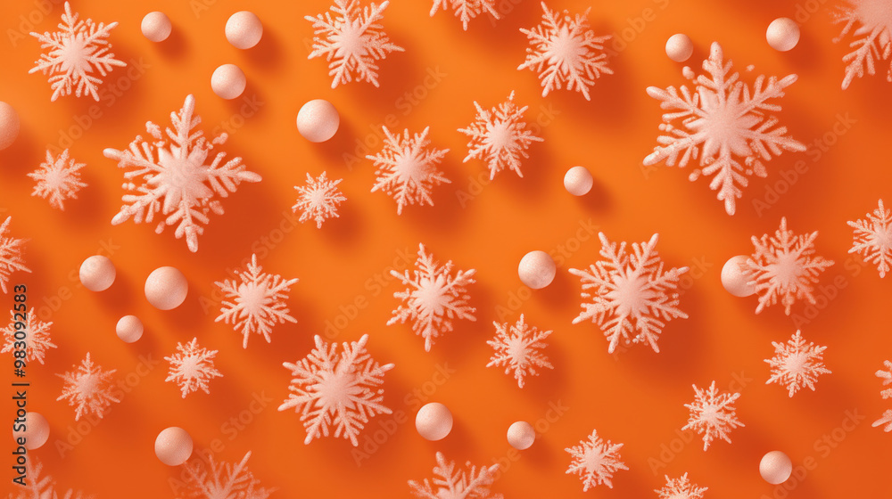 Illustration of snowflakes on a vivid orange background Illustration of snowflakes on a vivid orange background