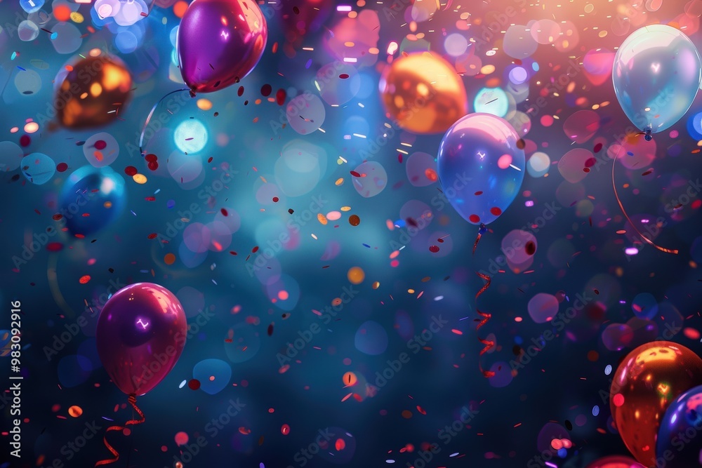 A colorful image of many balloons with a lot of confetti, generative ai image A colorful image of many balloons with a lot of confetti, generative ai image