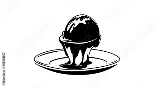 Gelato scoop on a dessert plate, with visible melting at the edges, food illustration vector