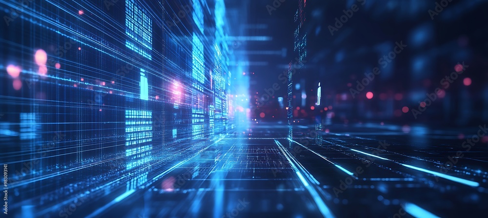 A city of the future with vibrant digital grids and holographic ads
A city of the future with vibrant digital grids and holographic ads