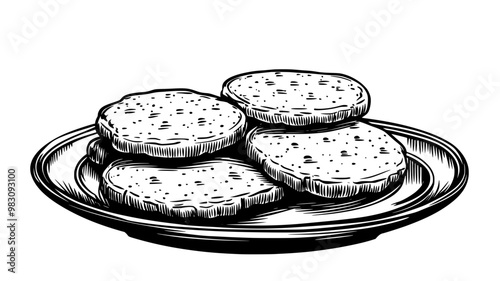 Group of shortbread cookies arranged on a flat serving dish, food illustration vector