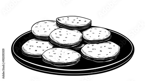 Group of shortbread cookies neatly arranged on a flat serving dish, food vector illustration