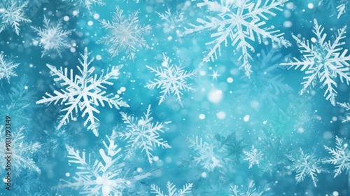 Illustration of snowflakes on a vivid cyan background