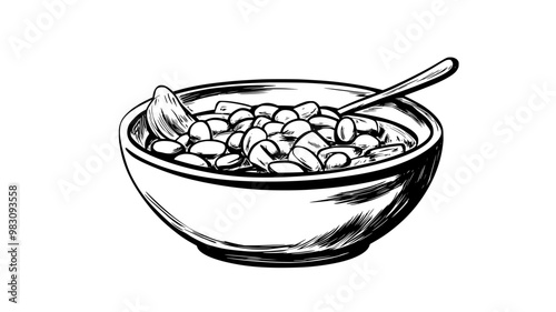 Minestrone soup in a dish with stirred vegetables, pasta, and beans, food illustration vector