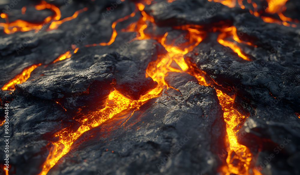 Molten Lava Flow - Hot Lava Breaking Through Cracked Rocks Molten Lava Flow - Hot Lava Breaking Through Cracked Rocks