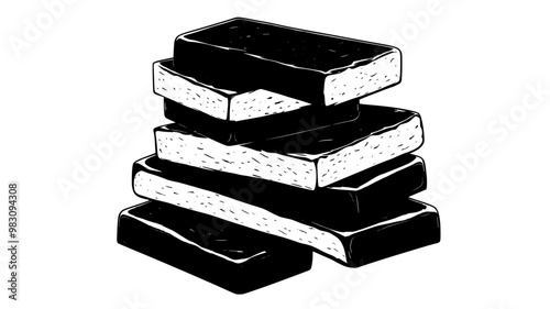 Protein bars stacked neatly, showing uniform texture and composition, food illustration vector